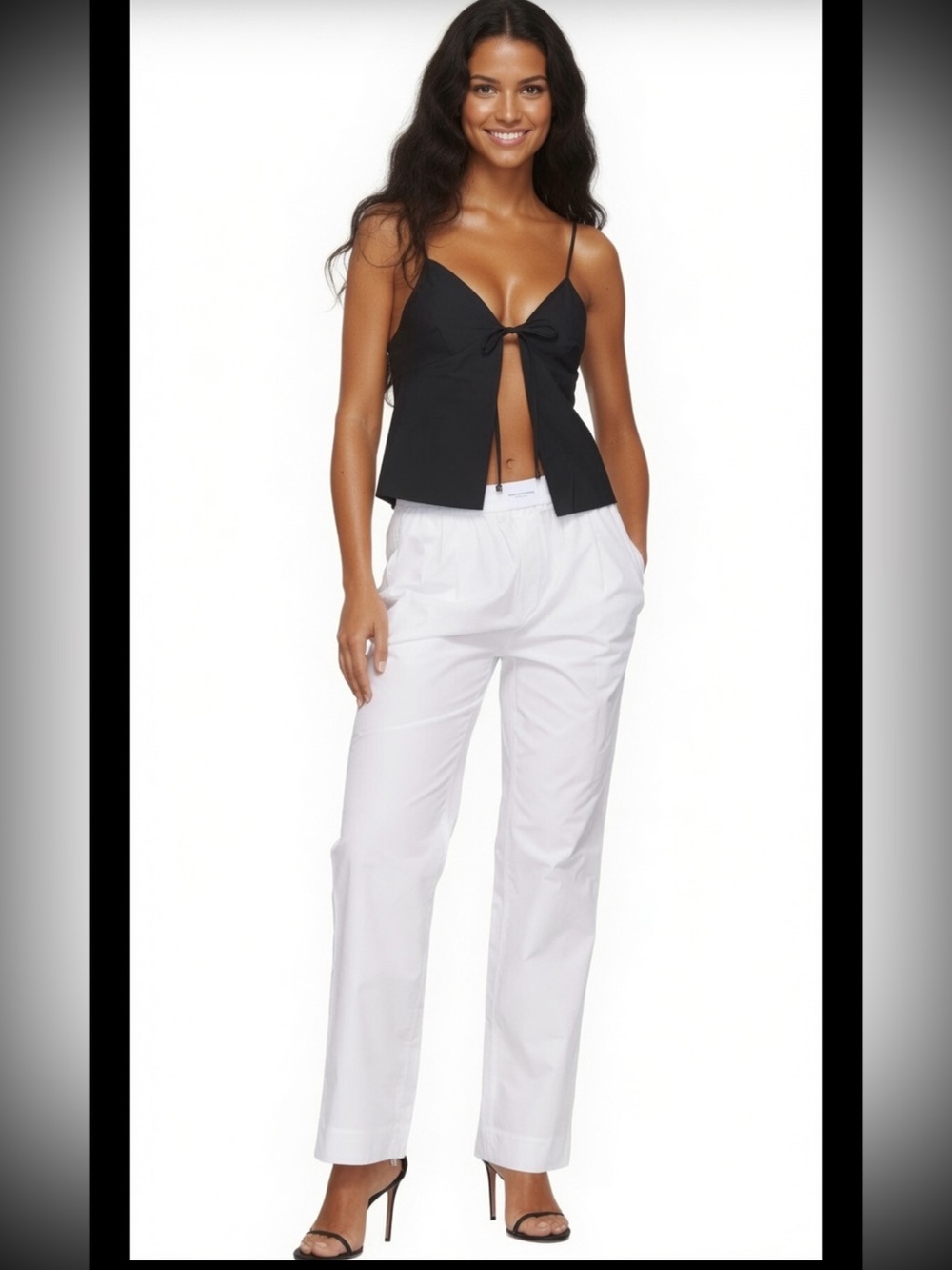 T By ALEXANDER WANG Poplin Pleated Trousers White Elastic Waist Size M $695
